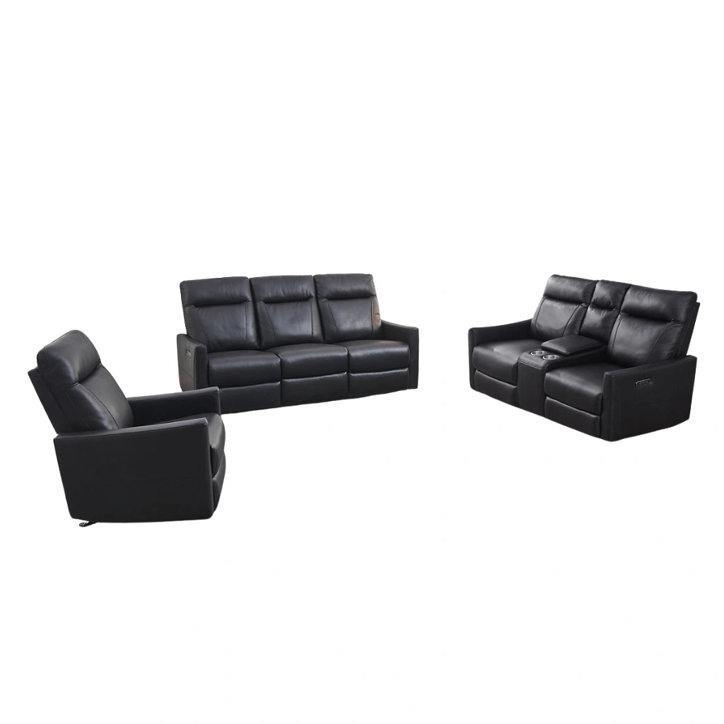 Black leather reclining sofa set