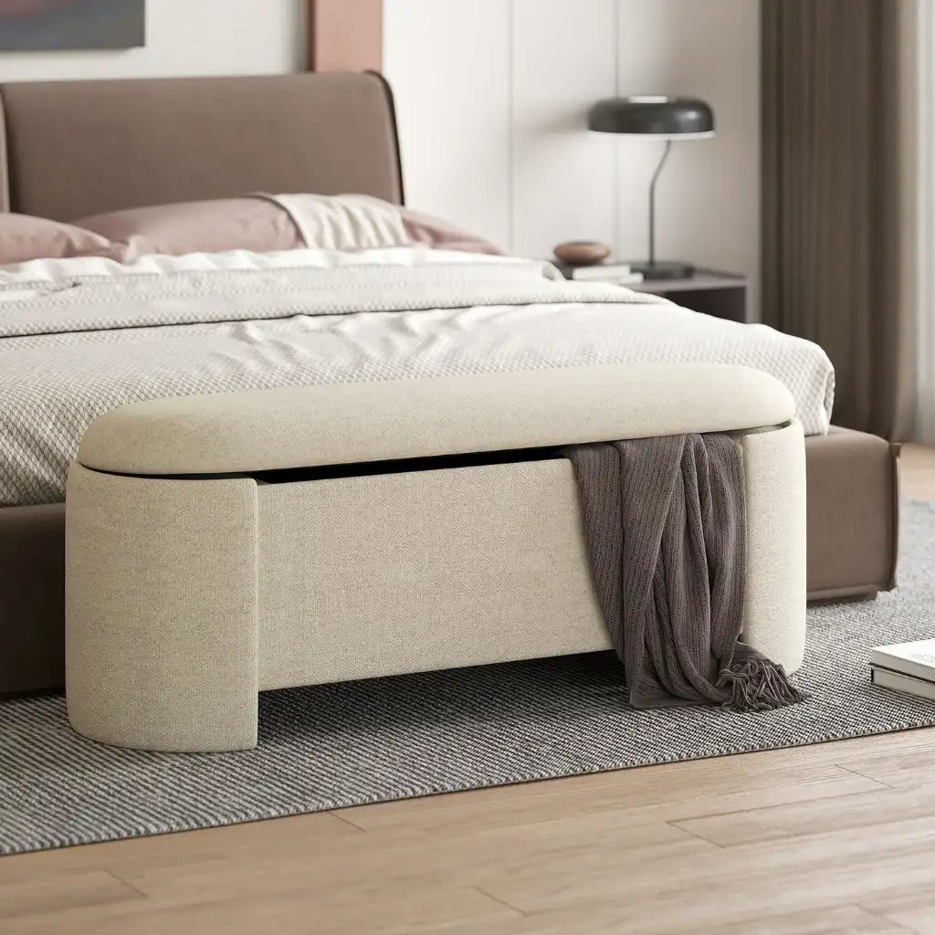 Premium Modern Storage Ottoman – Stylish Beige Seat & Hidden Storage
