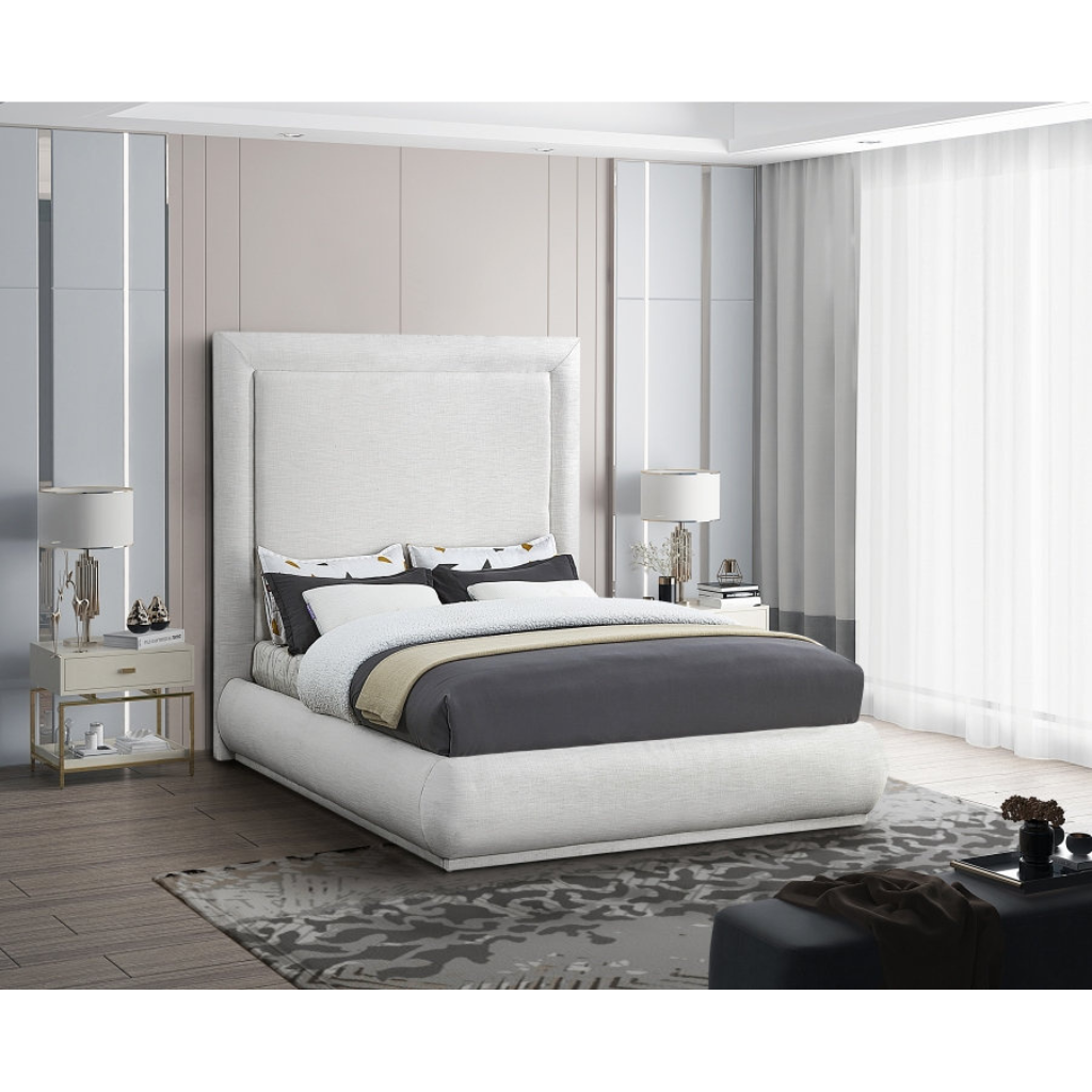 Modern Queen Bed with Cream Linen