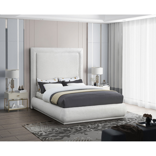 Modern Queen Bed with Cream Linen