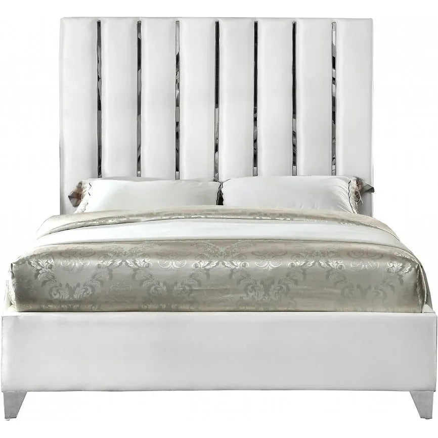 White Velvet Queen Bed 