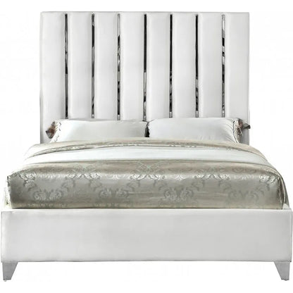 White Velvet Queen Bed 