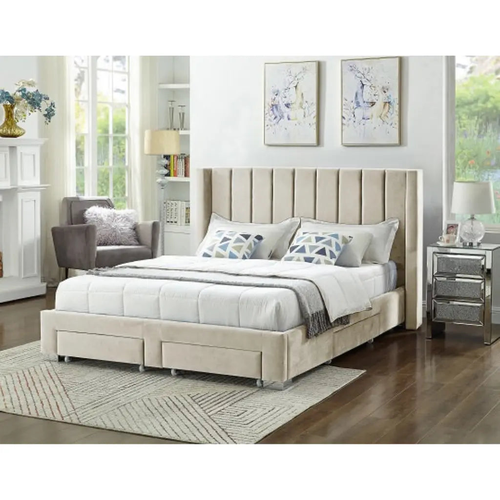 Beige Queen Storage Bed with Drawers