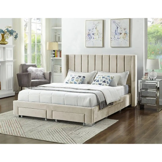 Beige Queen Storage Bed with Drawers