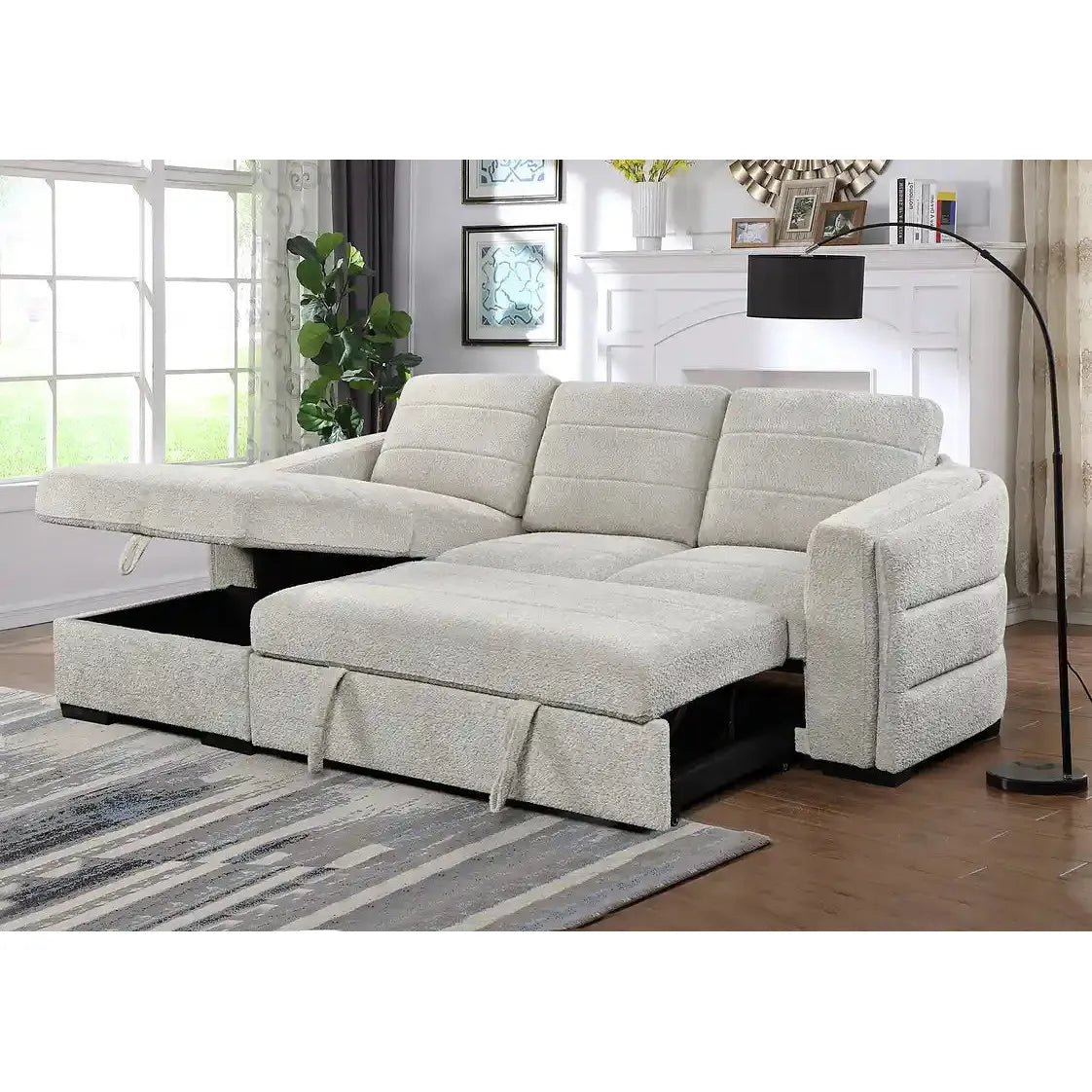 Gray sectional sofa with storage drawers For living room setting.