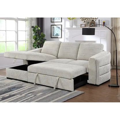 Gray sectional sofa with storage drawers For living room setting.