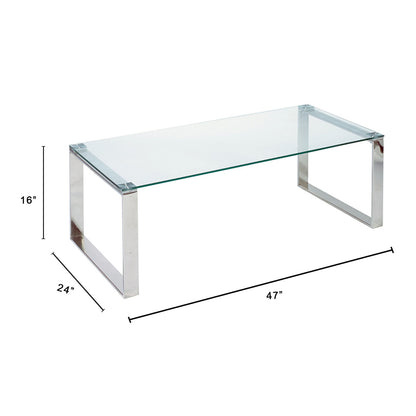 Dimensions Of Rectangular Tempered Glass Coffee Table with Stainless Steel Frame 
