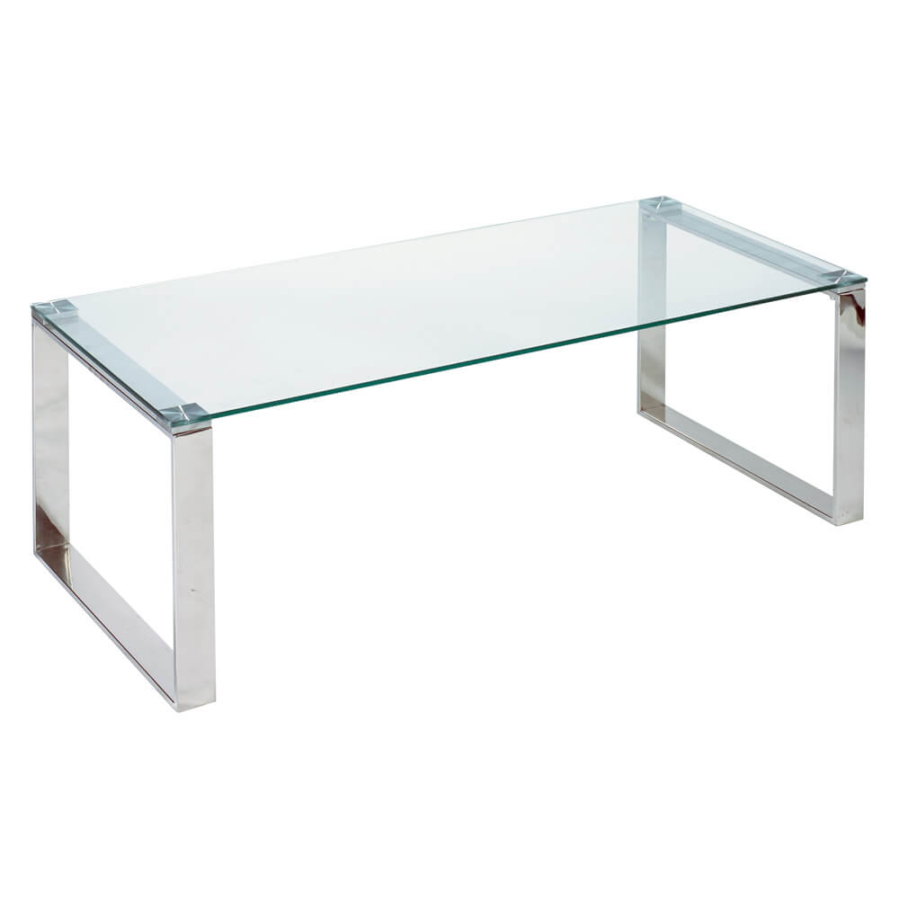 Rectangular Tempered Glass Coffee Table with Stainless Steel Frame For Living Room