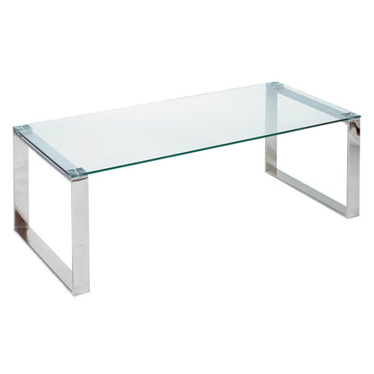 Rectangular Tempered Glass Coffee Table with Stainless Steel Frame For Living Room