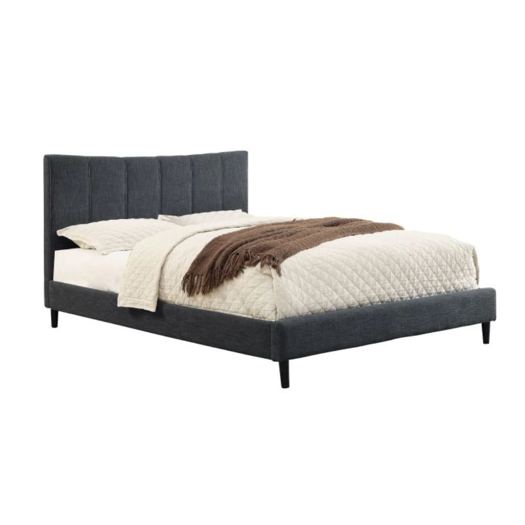 Rimo 78″ Grey Upholstered King Platform Bed With Linen-Look Headboard