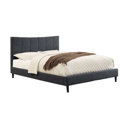 Rimo 78″ Grey Upholstered King Platform Bed With Linen-Look Headboard