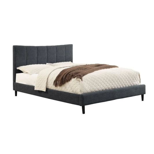 Rimo 78″ Grey Upholstered King Platform Bed With Linen-Look Headboard
