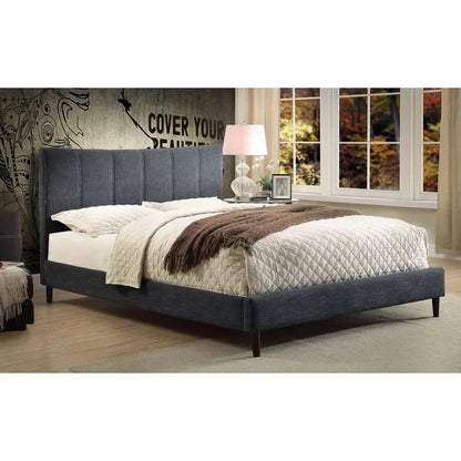 Rimo 78″ Grey Upholstered King Platform Bed With Linen-Look Headboard