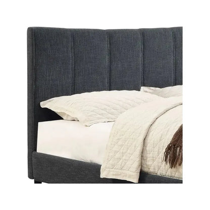 Rimo 78″ Grey Upholstered King Platform Bed With Linen-Look Headboard