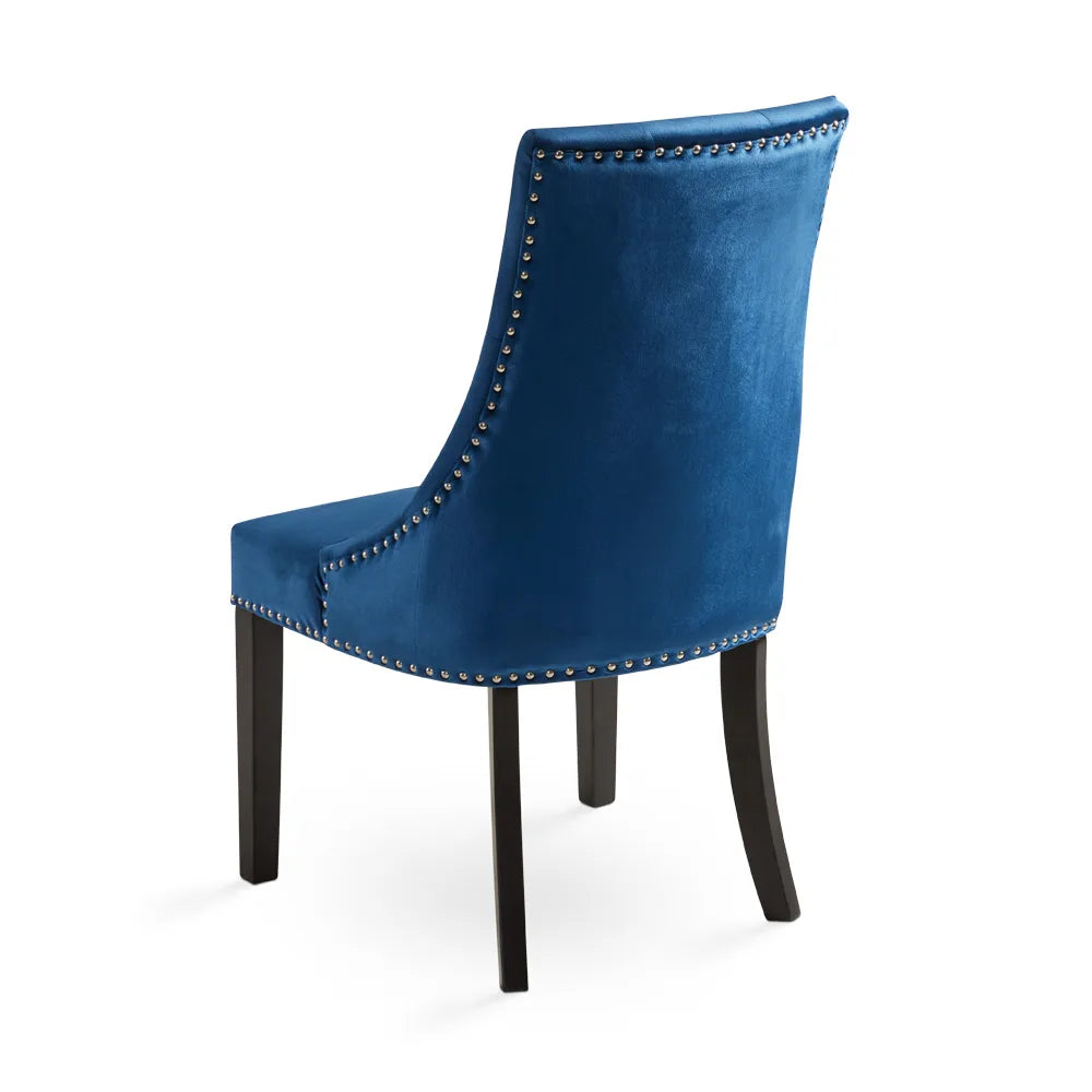 Rimzy Blue Velvet Dining Chair – Tufted Back & Nailhead Trim
