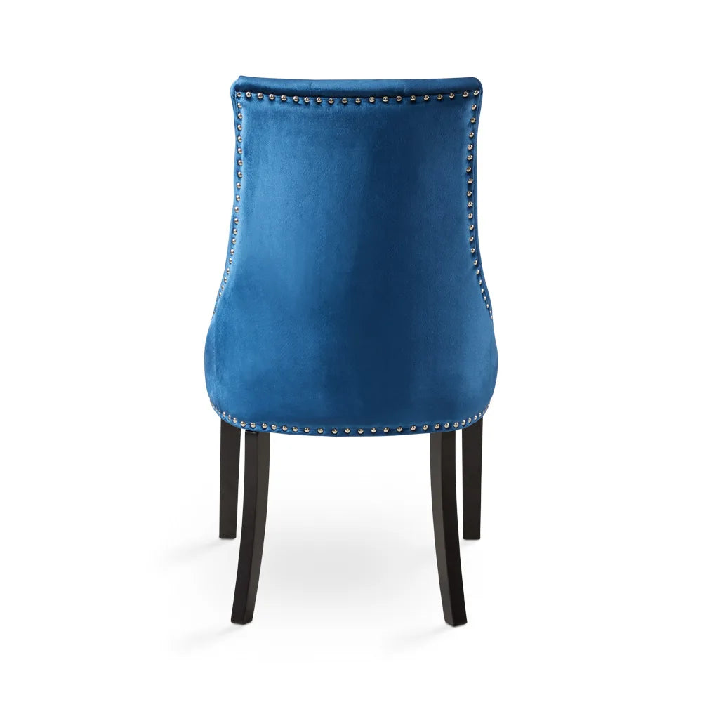 Rimzy Blue Velvet Dining Chair – Tufted Back & Nailhead Trim