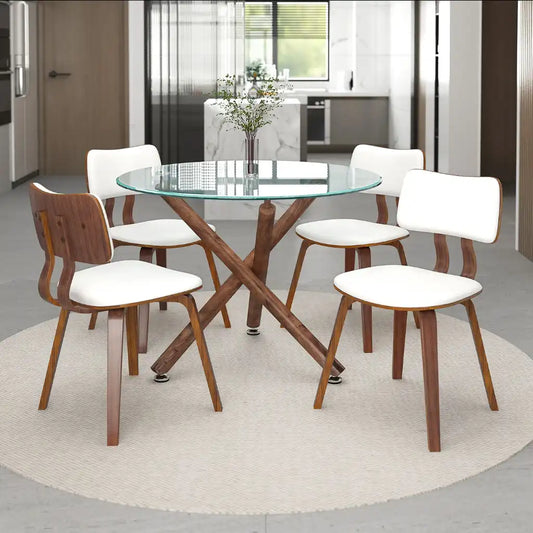 Rocca/Zuni 5pc Glass Dining Table Set – Round Walnut Table