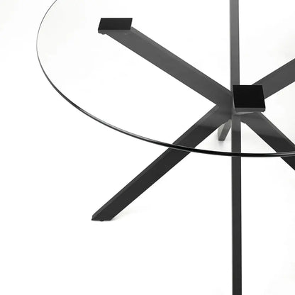 Frances Round Clear Glass Dining Table with Black Criss-Cross Base
