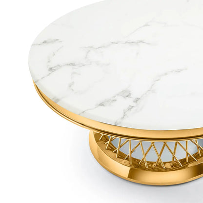 Gold Metal Round Coffee Table with Marble Look – Bailey