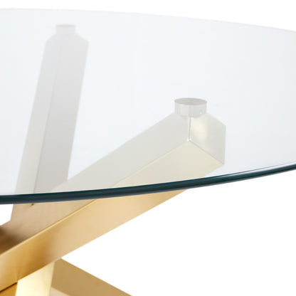 Helen 55 Inch Round Glass Dining Table with Brushed Gold Base