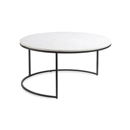 Set of 2 Round Nesting Coffee Tables – Black Base with Marble Top