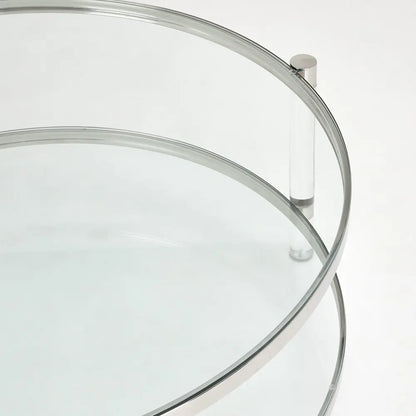Round Tempered Glass Coffee Table – Modern Polished Steel Frame