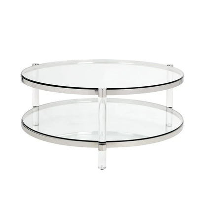 Round Tempered Glass Coffee Table – Modern Polished Steel Frame