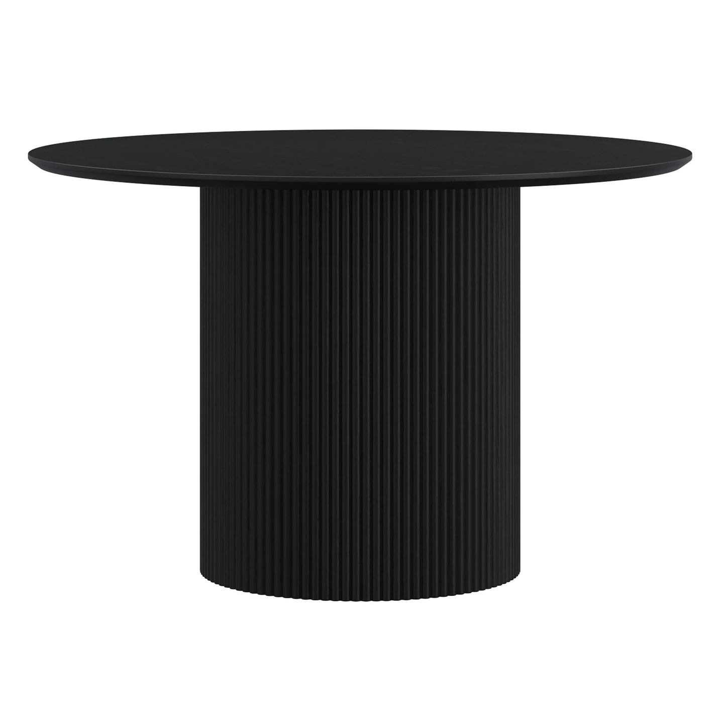 Tovas 47 Round Black Dining Table with Pedestal Wood Base