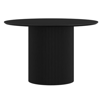 Tovas 47 Round Black Dining Table with Pedestal Wood Base