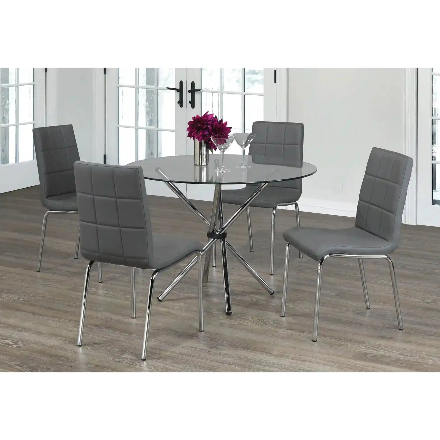 Dining table set with four grey chairs 