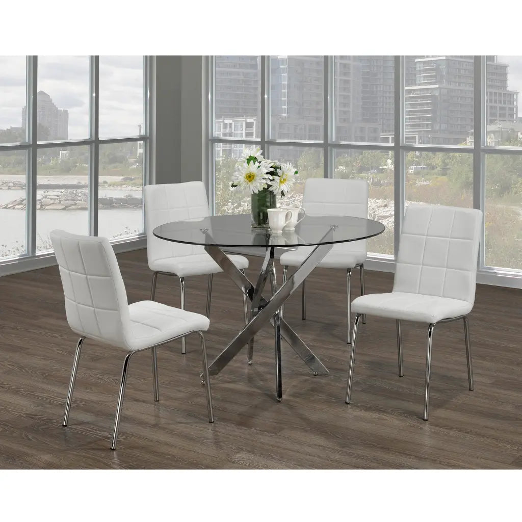 Dining room set with a round glass table 