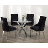 Dining set with black chairs and a glass dining table 