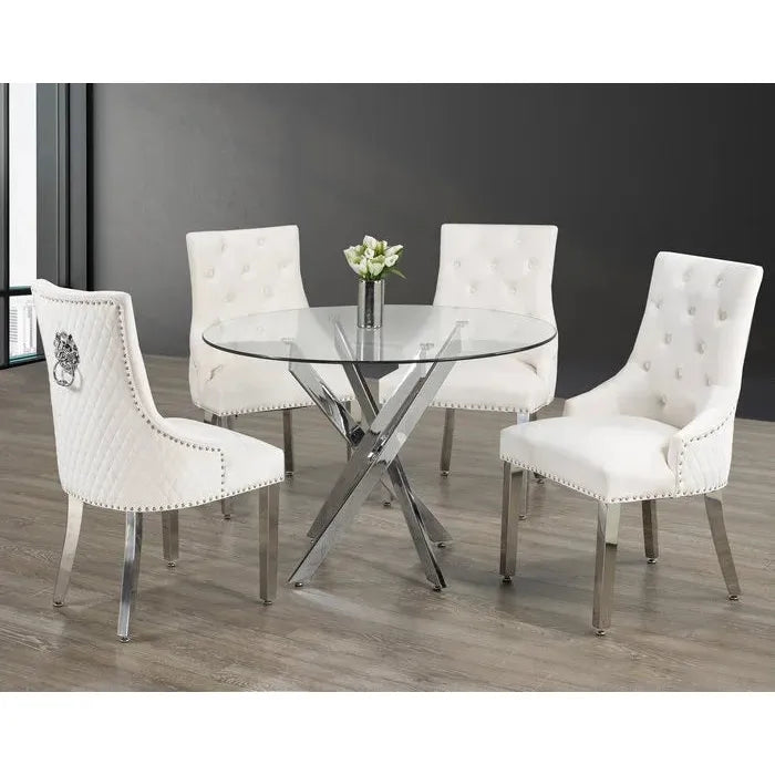 Dining table set with four cream chairs 