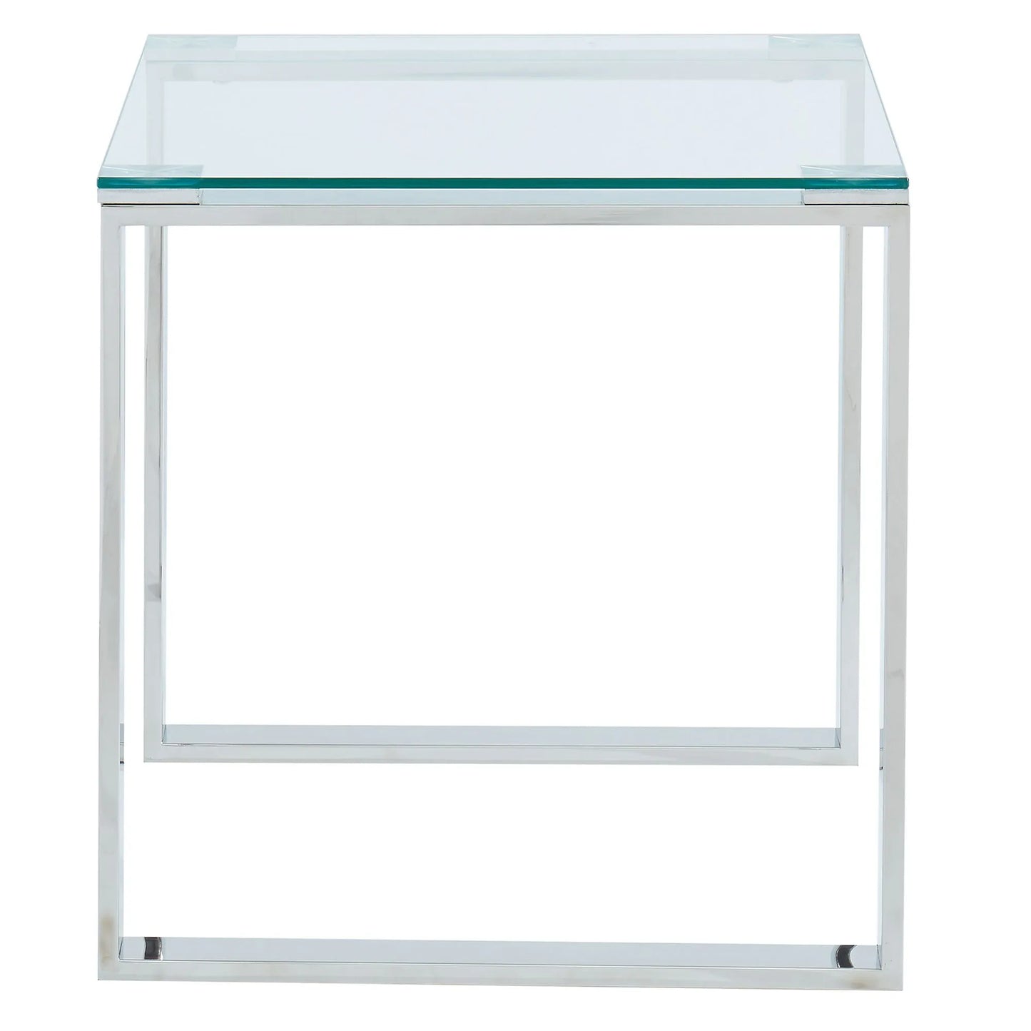 Zevon Silver Glass Side Table With Polished Stainless Steel Frame