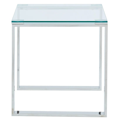Zevon Silver Glass Side Table With Polished Stainless Steel Frame