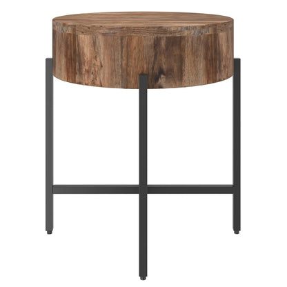 Blox Round Wood and Metal Accent Table in Natural Mango Wood