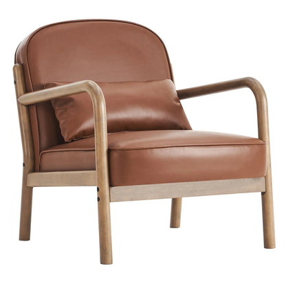 Fani Mid-Century Accent Chair with Faux Leather & Walnut Frame