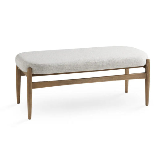Salina Grey Linen Living Room Bench – Upholstered Seat with Wood Legs
