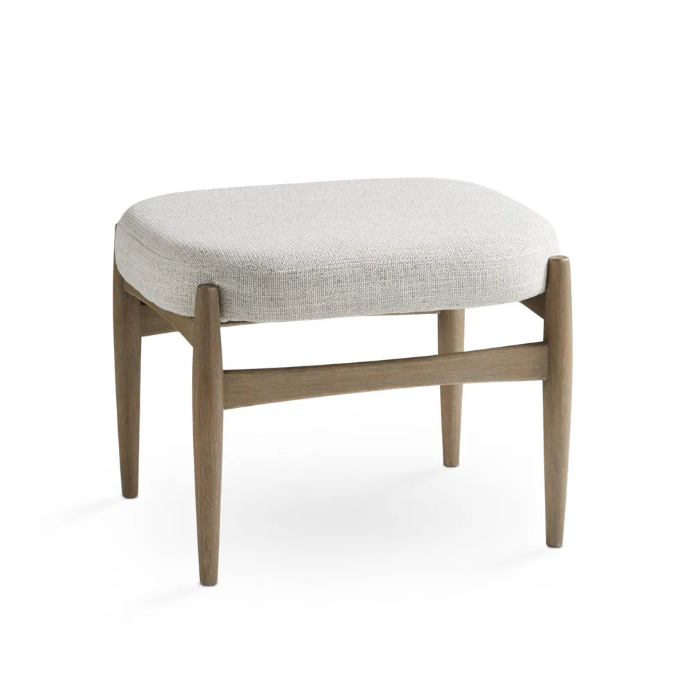 Salina Grey Linen Polyester Fabric Ottoman – Solid Wood Legs