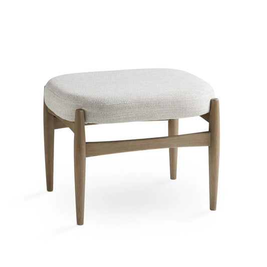 Salina Grey Linen Polyester Fabric Ottoman – Solid Wood Legs