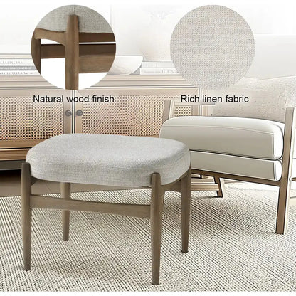 Salina Grey Linen Polyester Fabric Ottoman – Solid Wood Legs. Ottoman for living room.