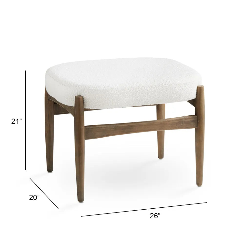 White Fabric Ottoman With Wood Legs 