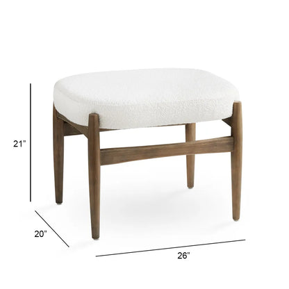 White Fabric Ottoman With Wood Legs 