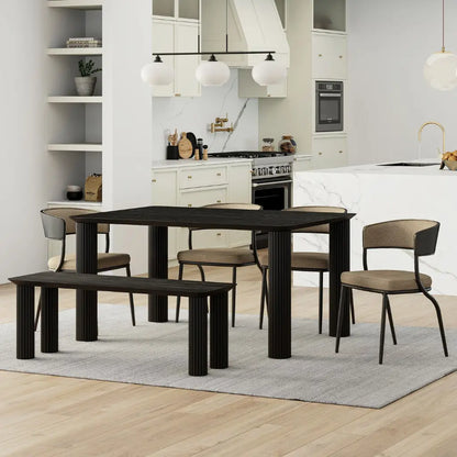 SangraKazan 6pc Solid Wood Dining Set With Bench Fabric Chairs