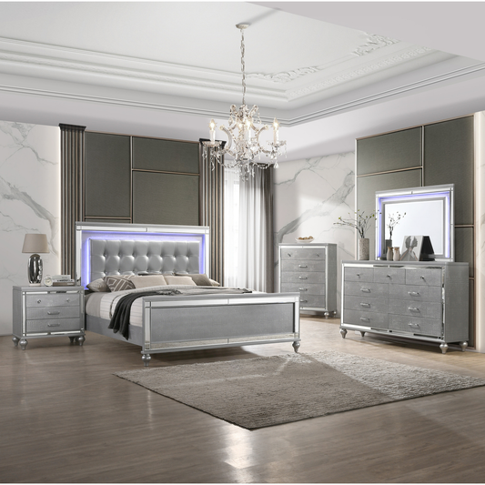 Valentino Silver Upholstered Panel Bedroom Set