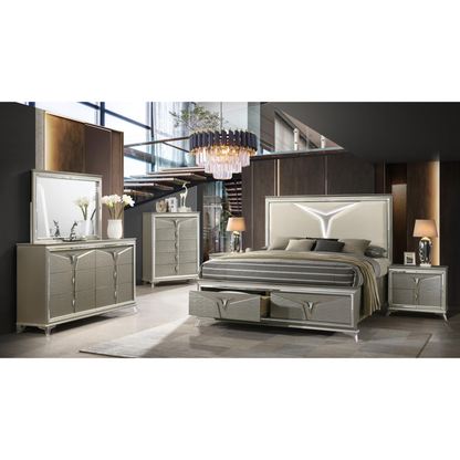 Samantha 6pc Bedroom Set in Olive Silver
