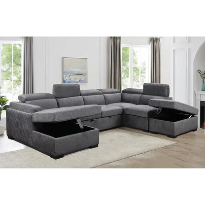 Gray sectional sofa with storage ottomans for living room at affordable price