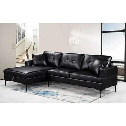 Black leather sectional sofa for modern living room 
