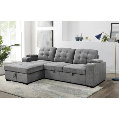 Gray sectional sofa in a living room setting 