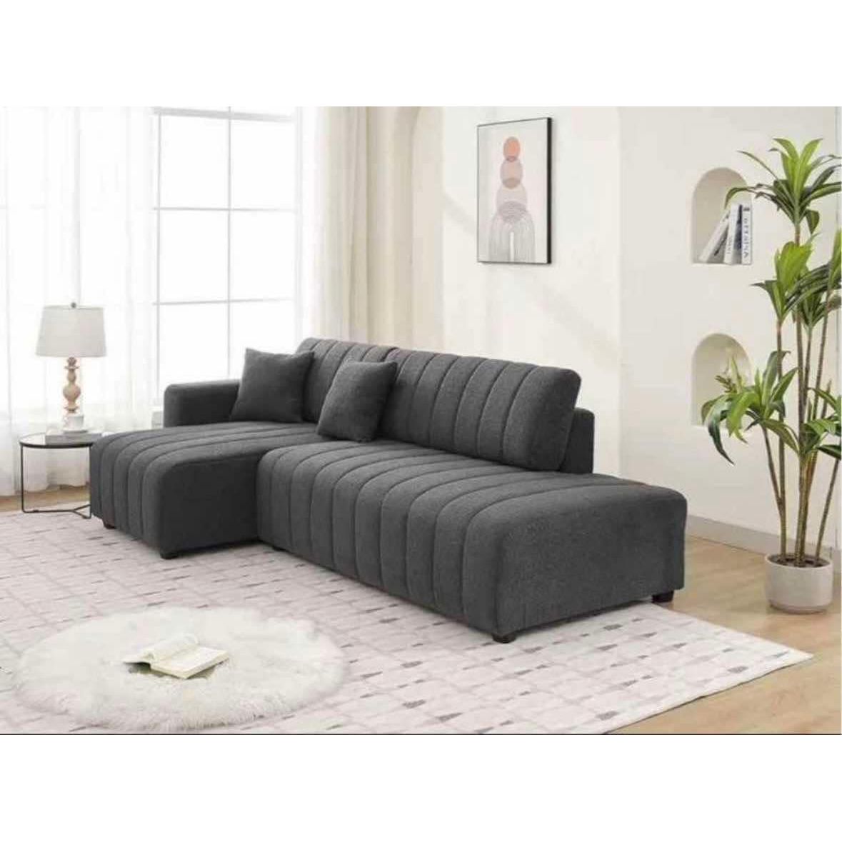 Florence Grey Velvet Sectional Sofa with Fine Lines –  Modern Living Room Furniture